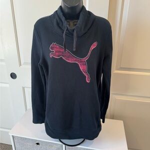 Puma Women's Cowl Neck Sweatershirt in Black with Pink Logo